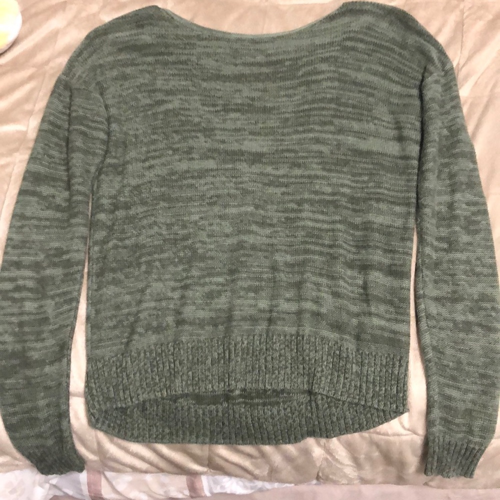 Green knit, cross back sweater